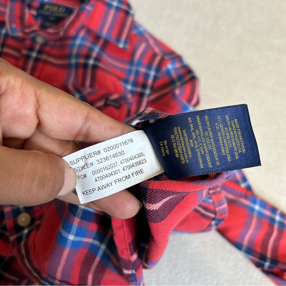 Polo by Ralph Lauren‎ Boys Red and Blue Plaid Kids Flannel Button Down Size S-8 - Picture 6 of 9